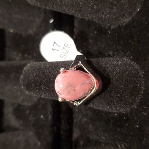 Pink Stone Silver Ring Size7